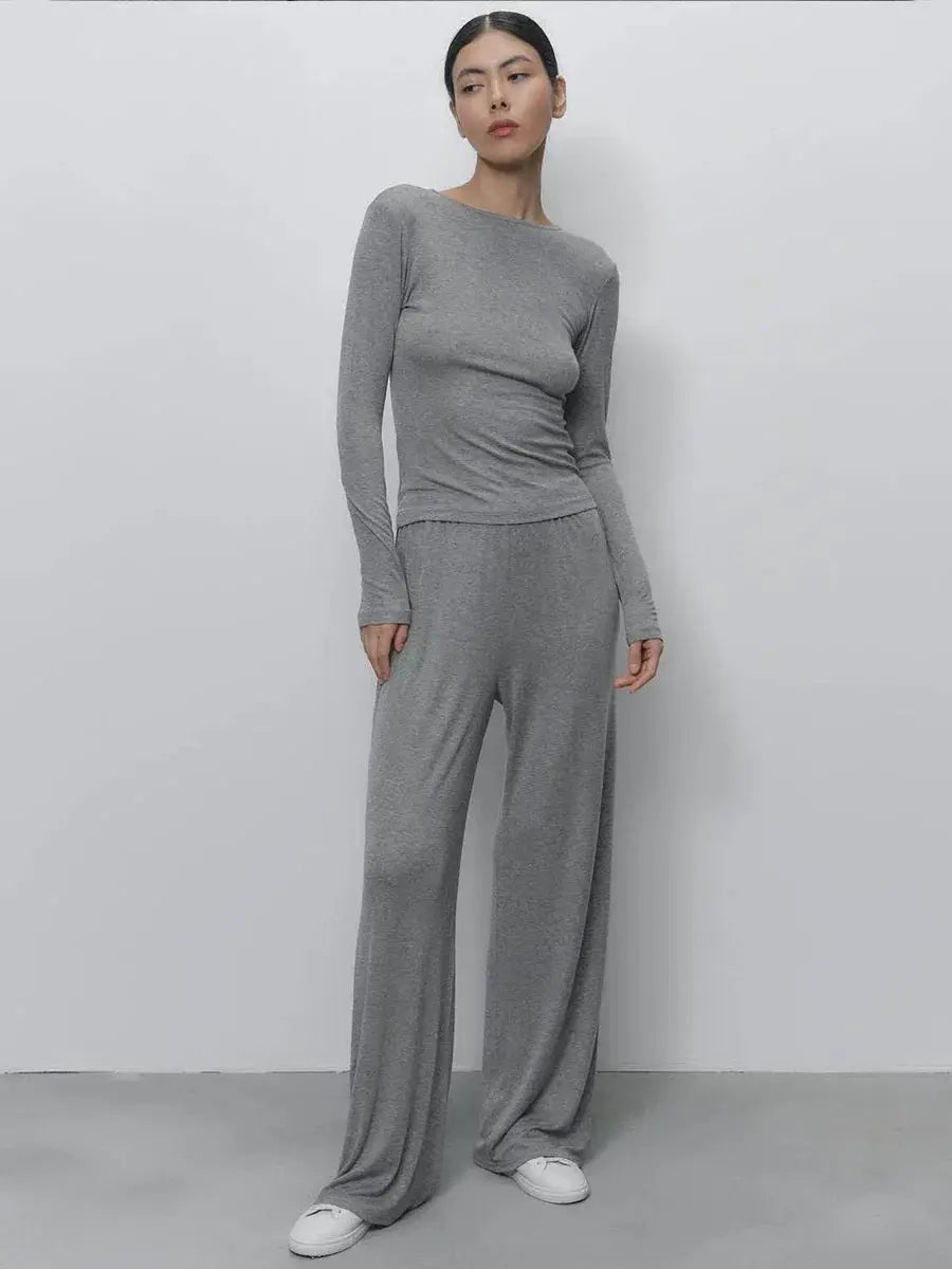 Hirsionsan Modal Soft Loose Set Women Long Sleeve Top High Waist Pants