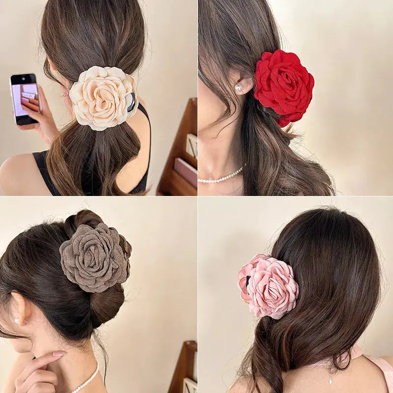 LuxeHair Stereoscopic Rose Hair Clips For Women Sturdy Back Of The Head Shark Clips Fashionable Hair Accessories