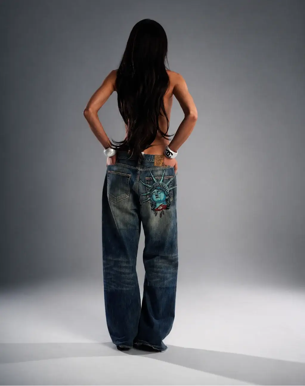 Y2K High Waist Wide Leg Denim Jeans Harajuku Vintage Diamonds