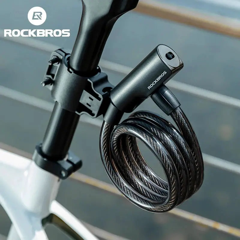 ROCKBROS bicycle lock with coiled steel cable and keys, zinc alloy, portable anti-theft lock.