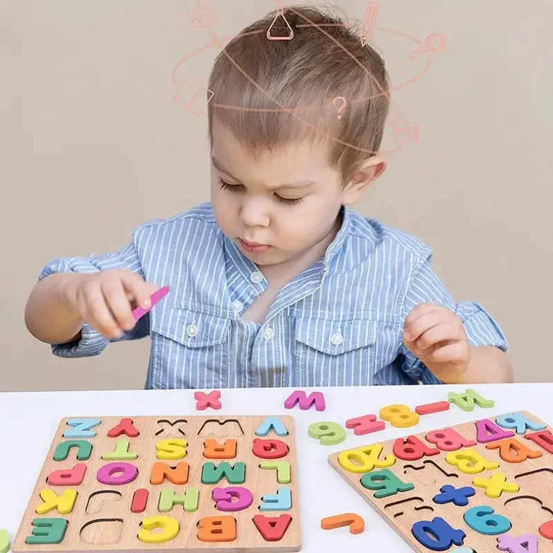 Colorful Alphabet and Number Wooden Puzzles for Kids Intelligent Matching Game Preschool Educational Toy