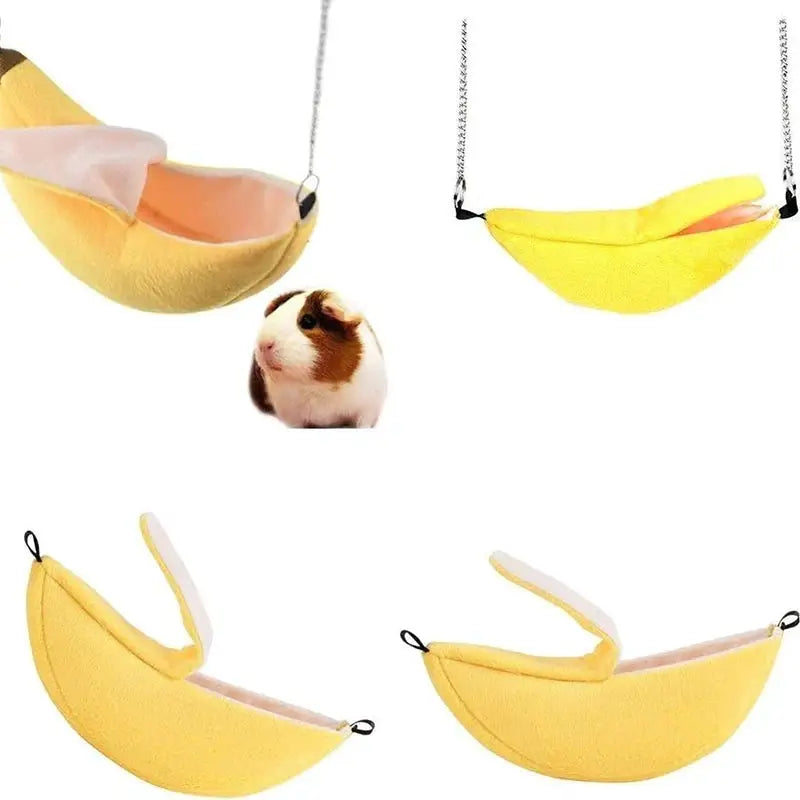 Banana-shaped hamster bed hammock; set of 4 yellow hammocks for small pets by Simples Market