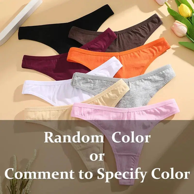 Simples Market 3-piece seamless cotton thong underwear set in assorted colors, low-waist T-back for women