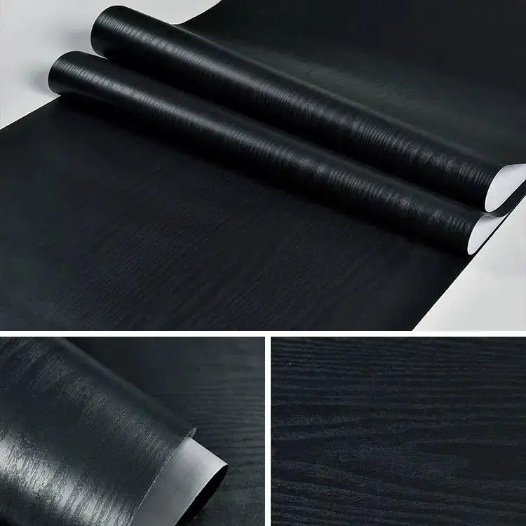 Vinyl self-adhesive wood wallpaper roll set of two, black wood grain, waterproof PVC for walls and furniture