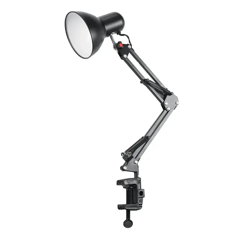Swing-arm clamp desk lamp by Simples Market, black metal with adjustable joints and clamp mount