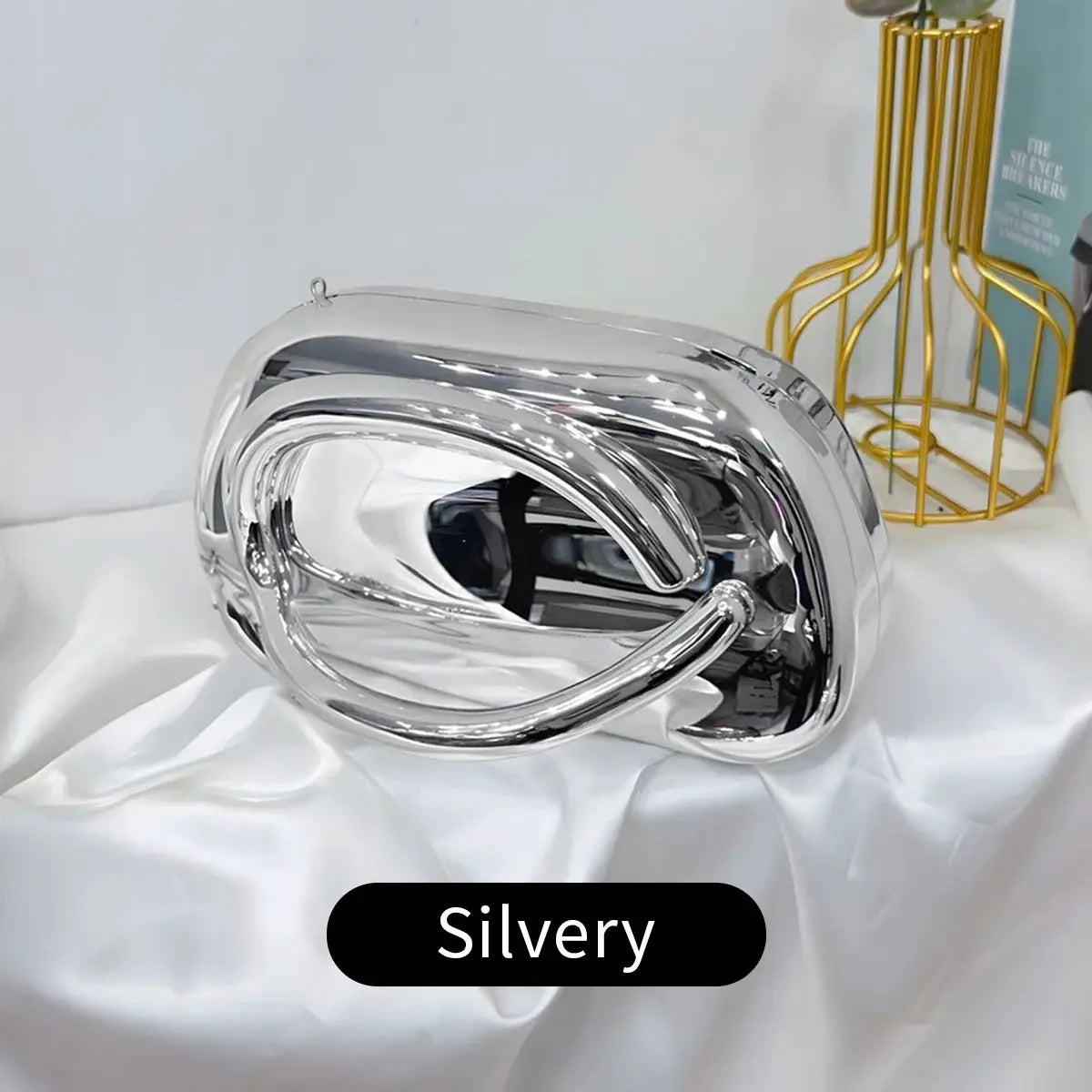 Acrylic box crossbody bag by Simples Market in silver, for women, elegant evening clutch