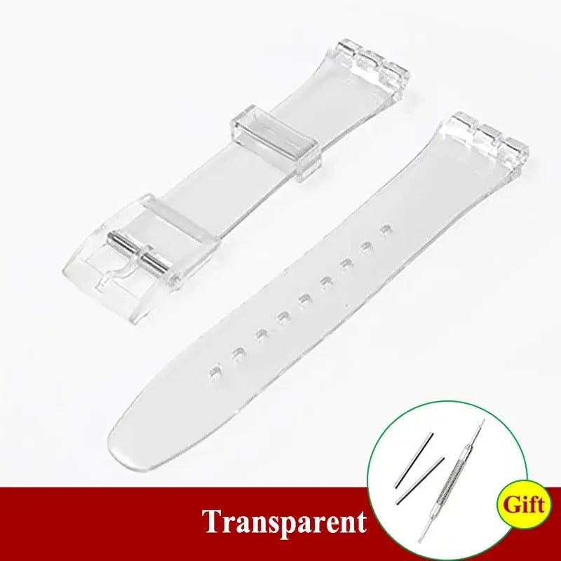 Swatch watch bands, two transparent silicone replacement straps for 16–20mm watches
