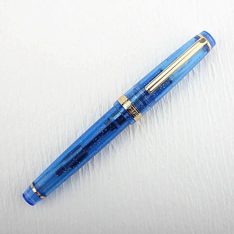 Jinhao 82 fountain pen in blue acrylic with gold trim and clip