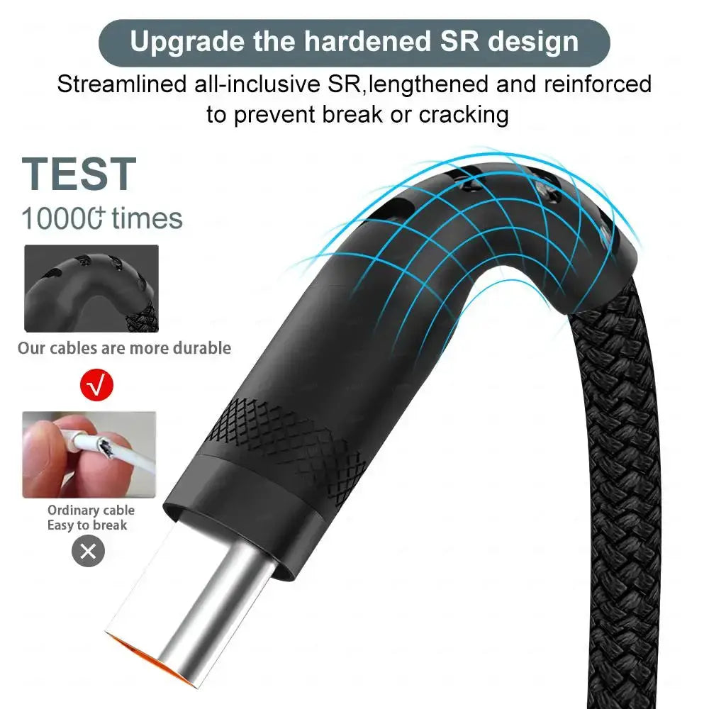 HyperCharge USB Type C Braided Extended Cable 3m 5m 8m Fast Charging And Data For Huawei Xiaomi Oppo Durable