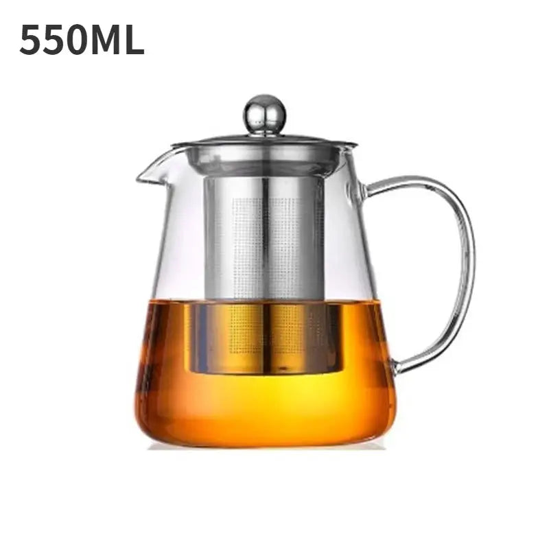 CrystalGlass Heat Resistant Glass Teapot With Stainless Steel Infuser Flower Kettle For Puer And Oolong Tea