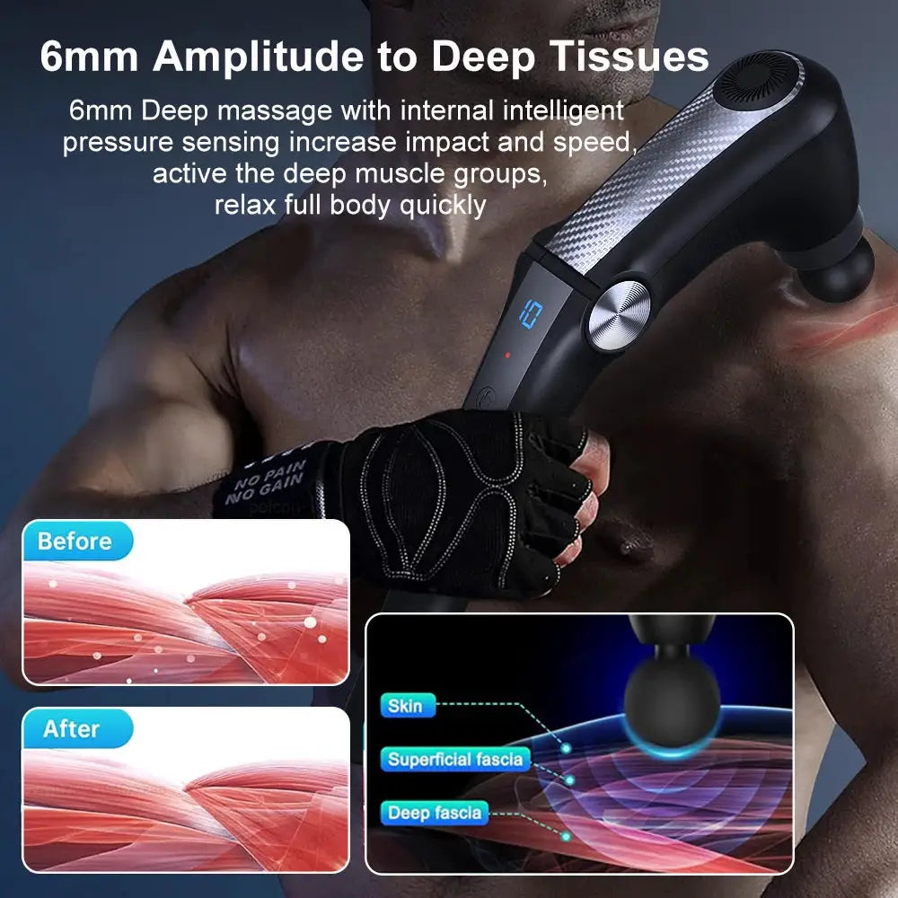 Simples Market fascia massage gun with handle, black body and digital display