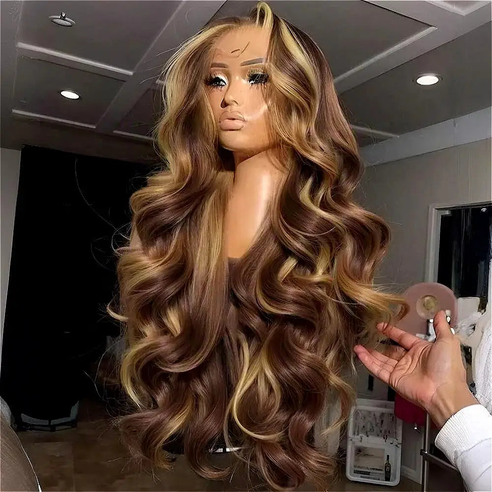 CYPHA 30 Inch Honey Blonde Ombre Lace Front Wig Human Hair 13x4 HD Lace Front Glueless Body Wave