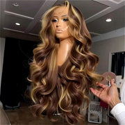 CYPHA 30 Inch Honey Blonde Ombre Lace Front Wig Human Hair 13x4 HD Lace Front Glueless Body Wave