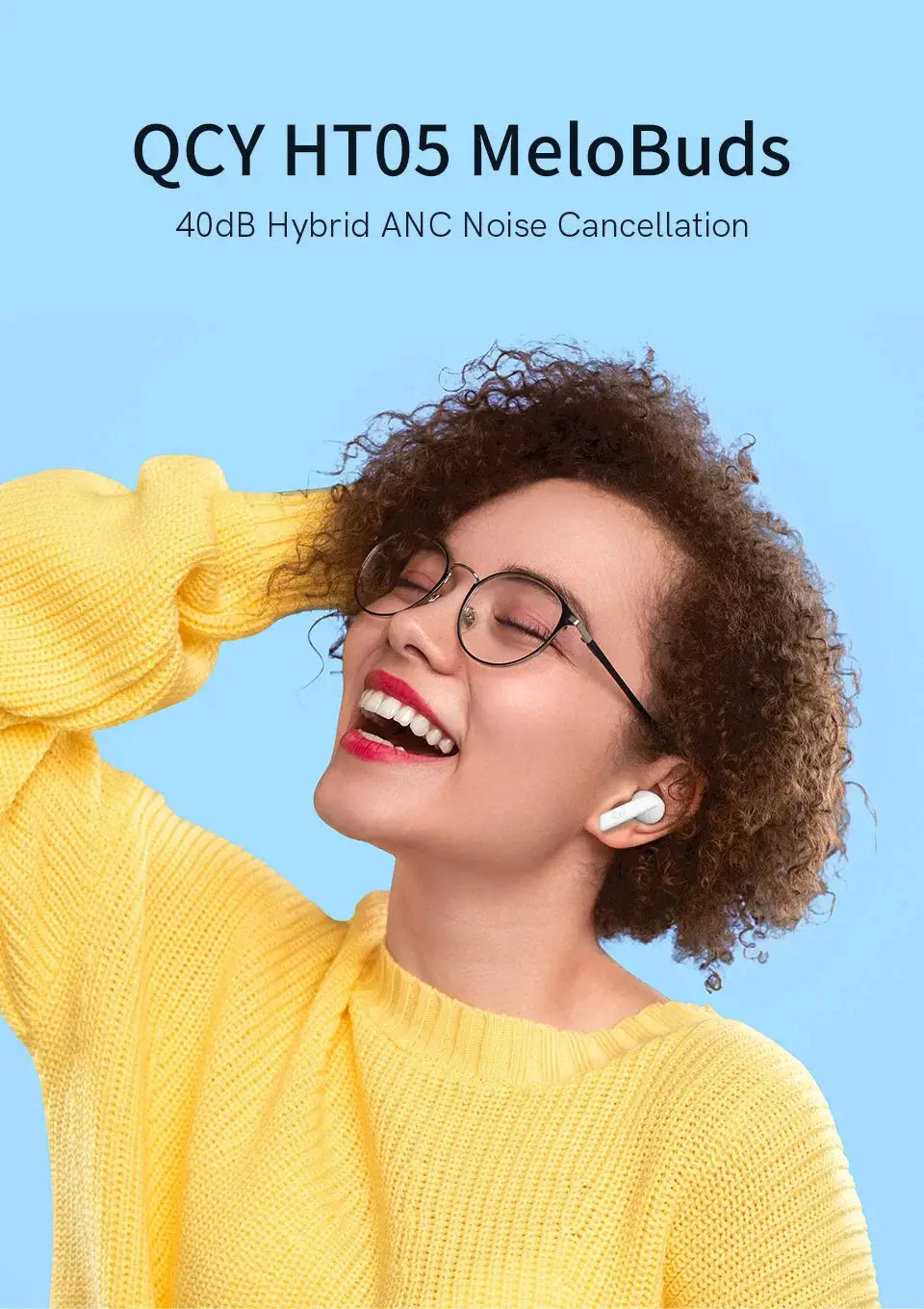QCY HT05 MeloBuds wireless earbuds with 40dB hybrid ANC, Simples Market