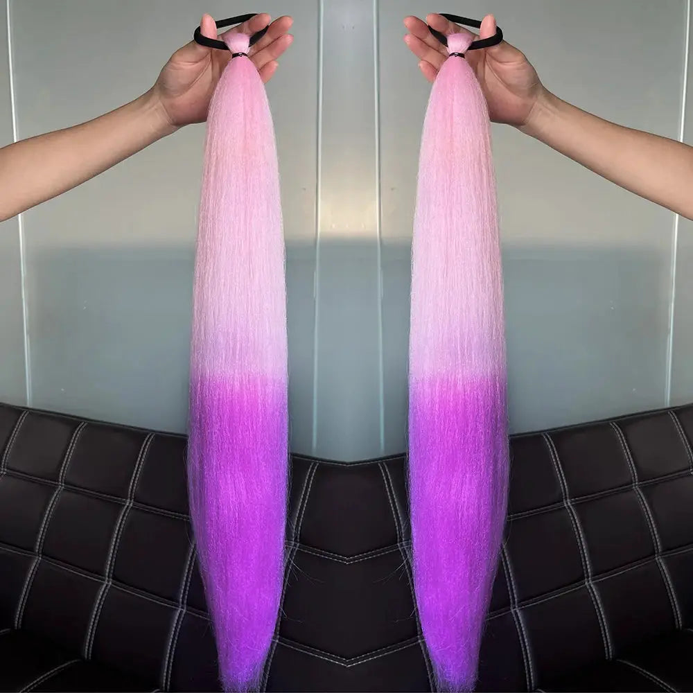 Synthetic Straight Ponytail Extensions 2 Pack With Elastic Hair Tie Colorful Braiding Hair Accessories For Women