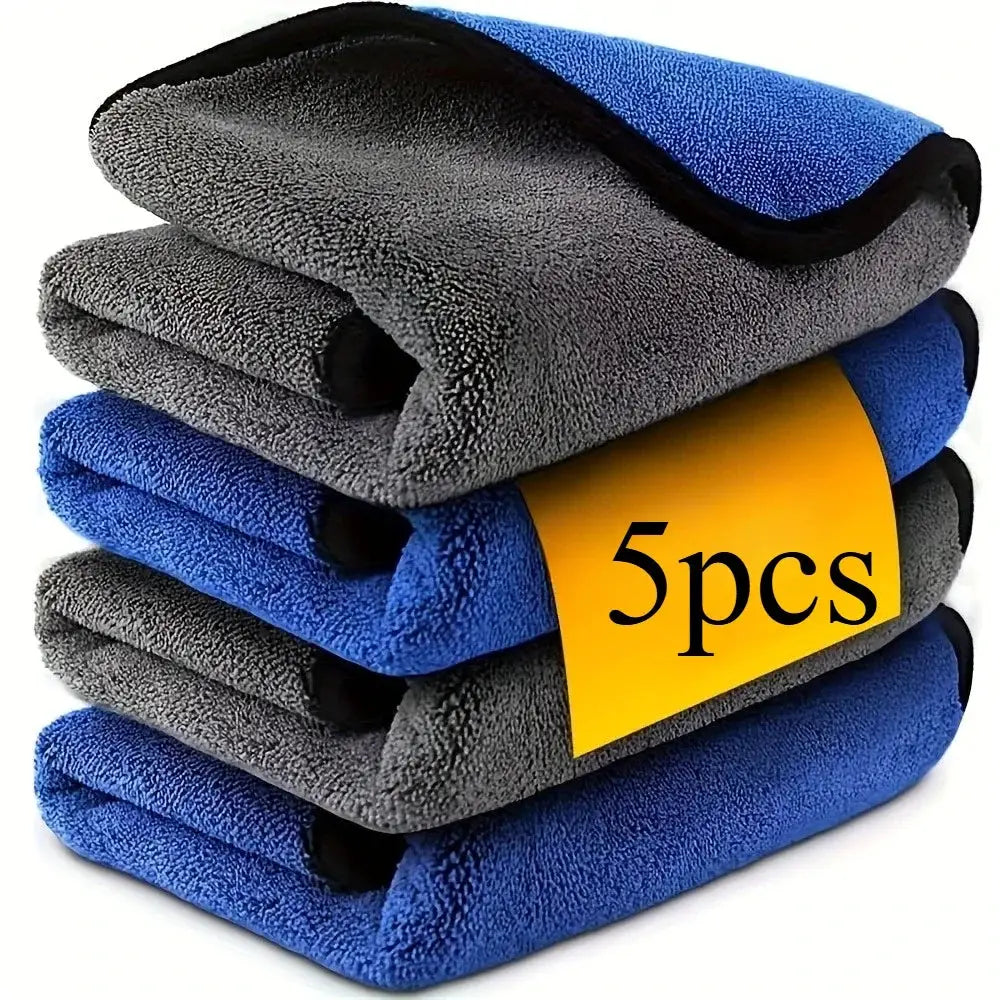 Microfiber car cleaning towels, blue and gray, 5pcs, 30x60cm, double-layer wash cloths