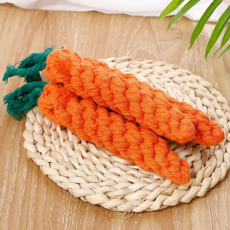 Carrot-shaped knot rope toys for pets, orange, 2-pack, cotton rope