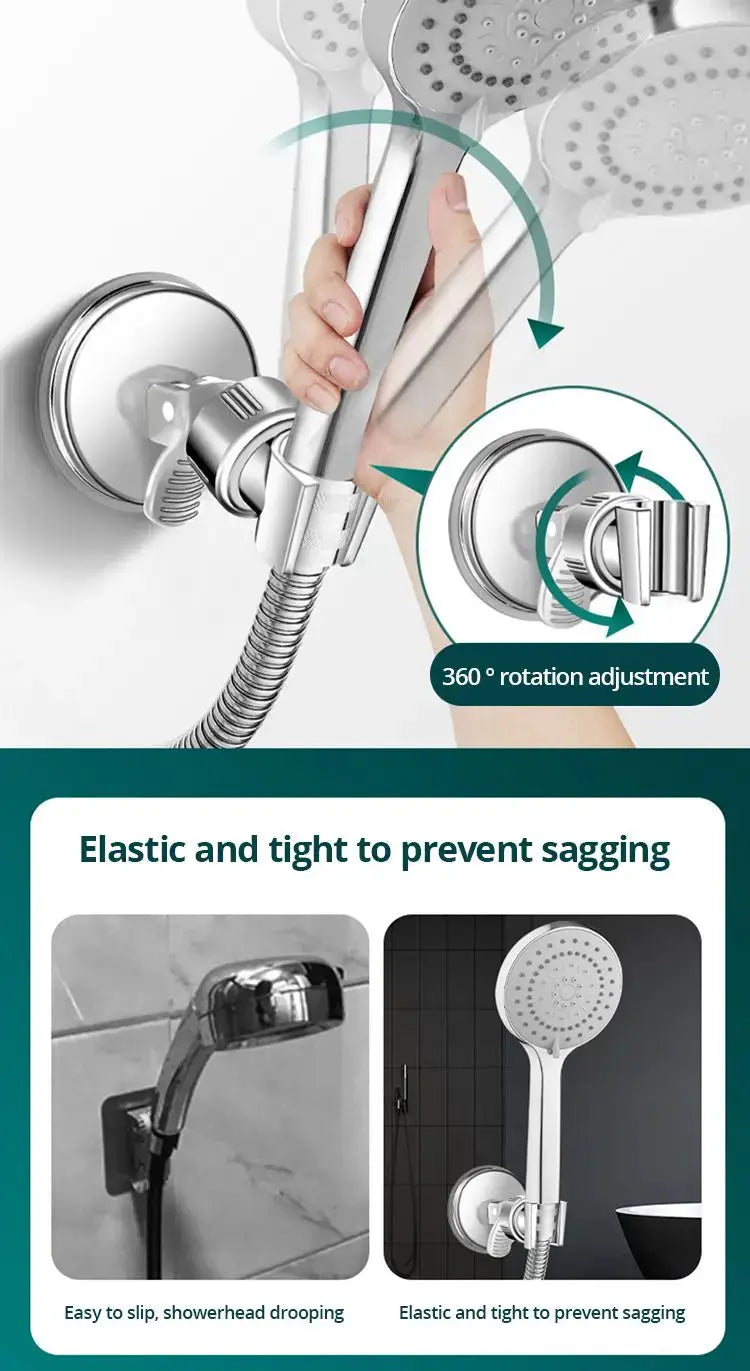 Adjustable chrome handheld shower head holder with suction cup mount and 360° rotation