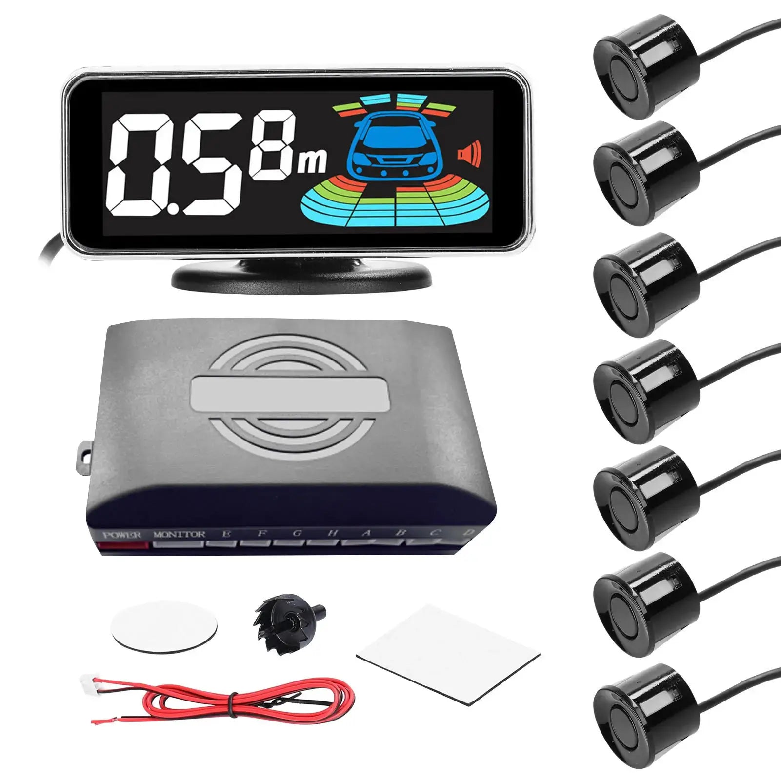 Car parking sensor system with LCD display, round probes, and built-in buzzer by Simples Market