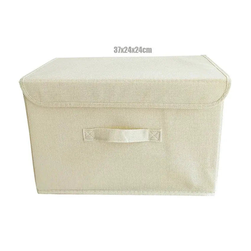 Simples Market foldable cotton-linen storage box with lid in beige, 37x24x24 cm