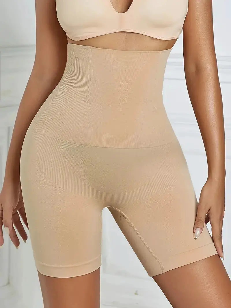 High waist shaping boyshort panties by Simples Market in nude beige; tummy control butt-lifting shapewear shorts