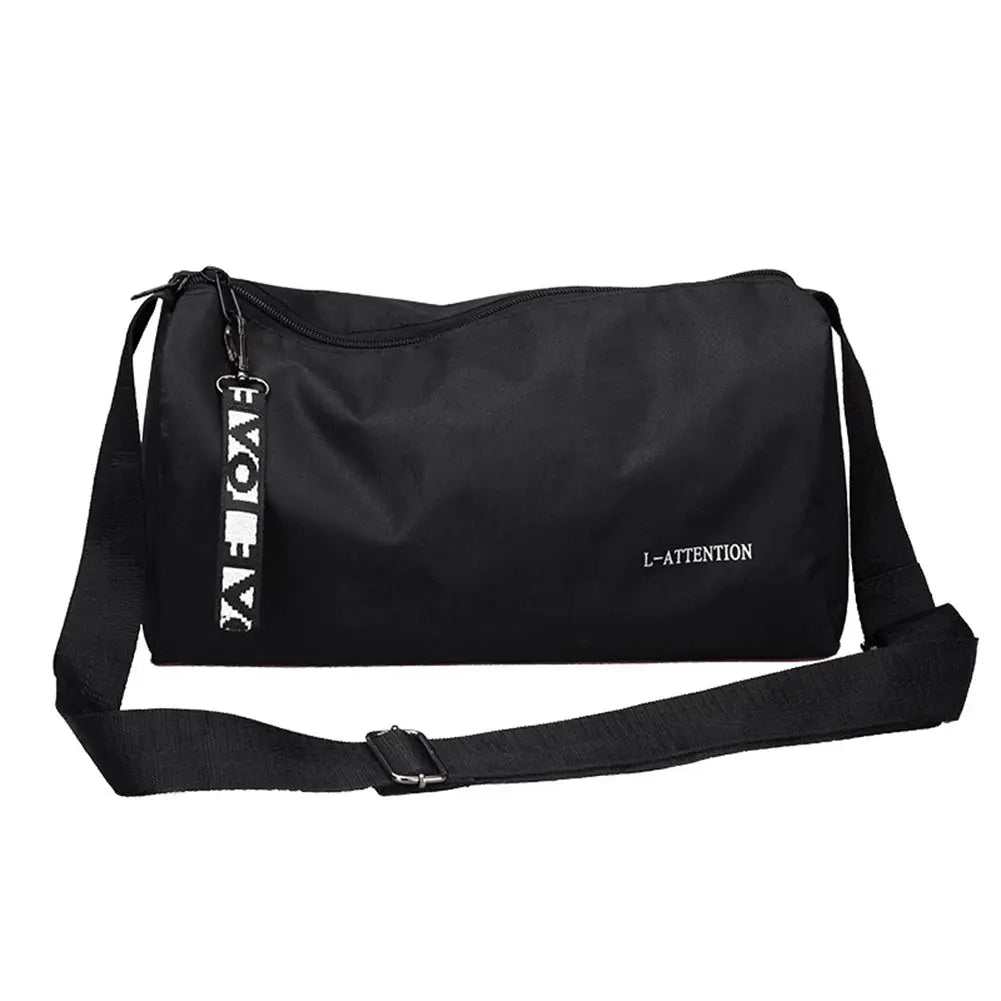 Sport gym bag black with L-ATTENTION logo, waterproof and large-capacity.