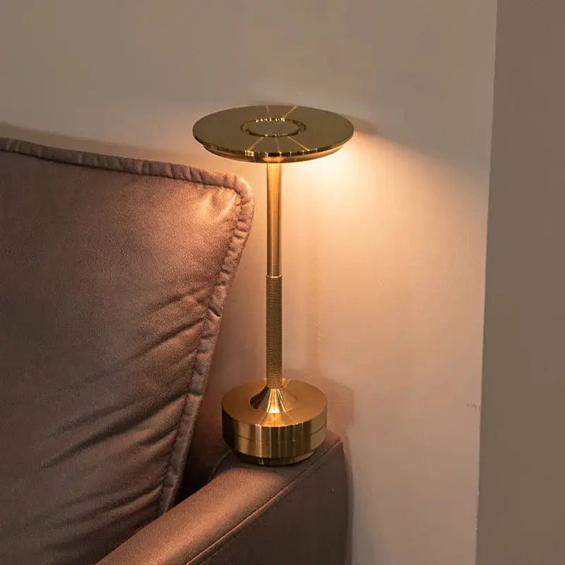 Table lamp by Simples Market, wireless, gold brass finish, touch-dim