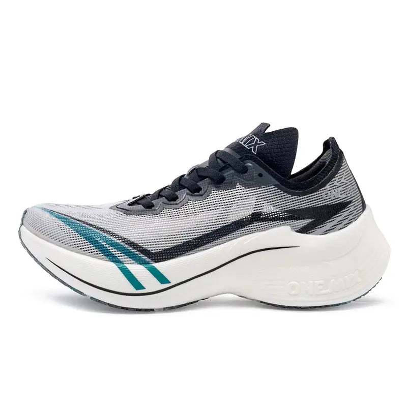 ONEMIX Marathon carbon-plate running shoes for men, white/gray with teal accents