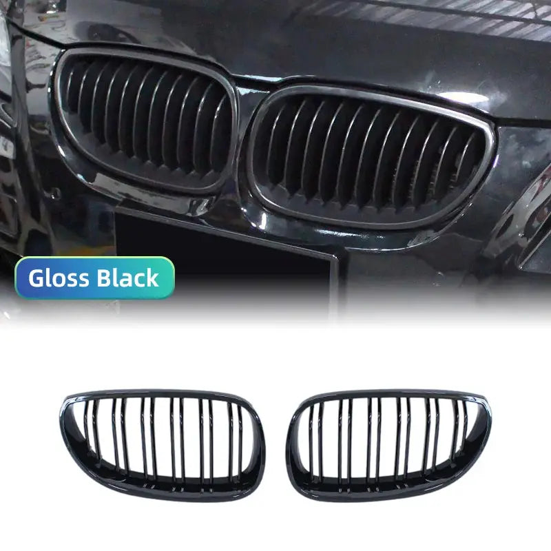 Simples Market BMW E60/E61 kidney grille set, gloss black double-slats front grilles (pair)