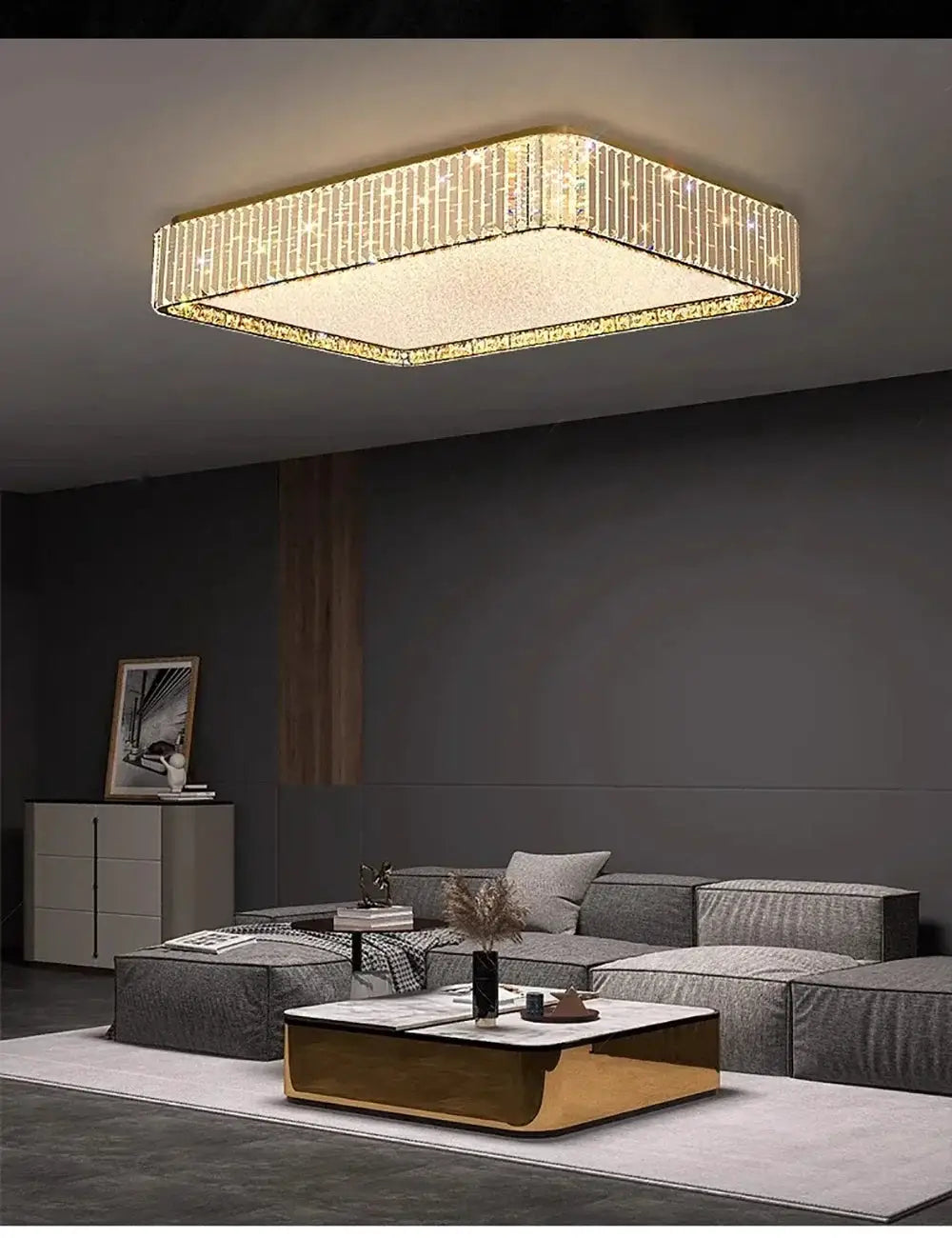 Light Luxury Crystal Ceiling Lamp by Simples Market, gold finish with crystal accents for living room