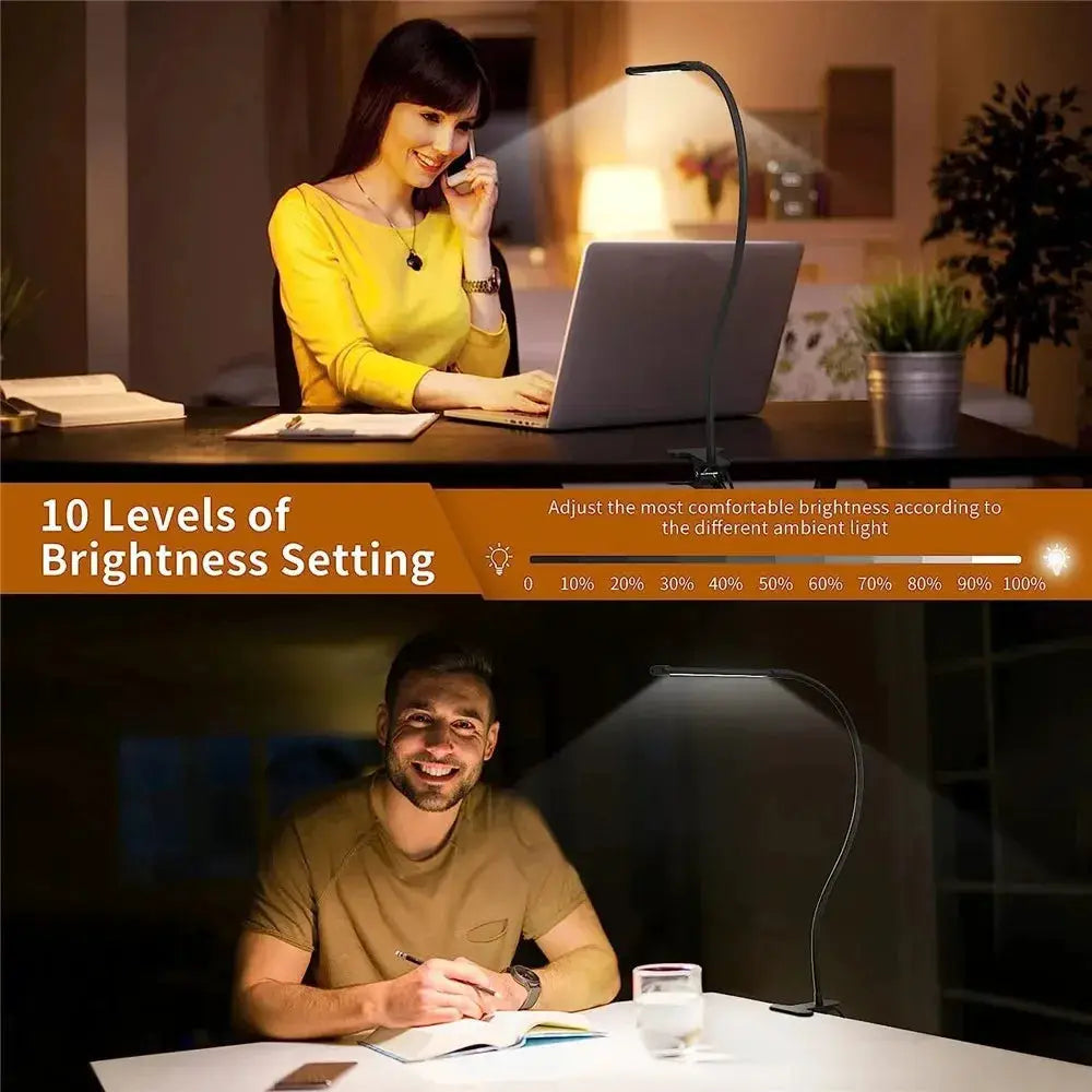 LED desk lamp by Simples Market, black gooseneck, stepless dimmable eye-care desk light