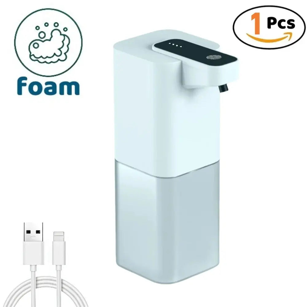 Simples Market automatic foam soap dispenser, touchless USB rechargeable with infrared sensor; white and light blue