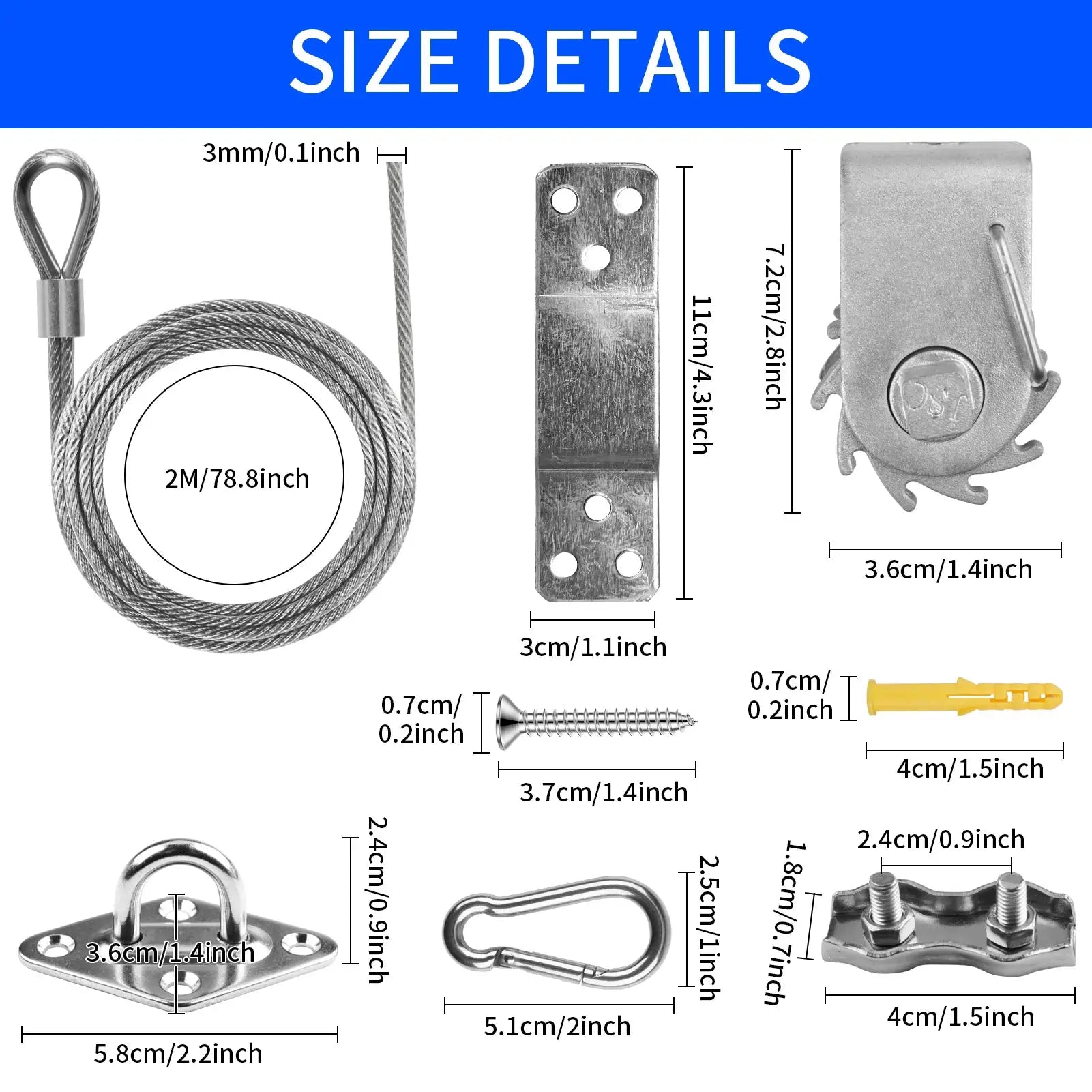 Waterproof sun shade sail canopy hardware kit from Simples Market with stainless steel wire rope and eye bolts