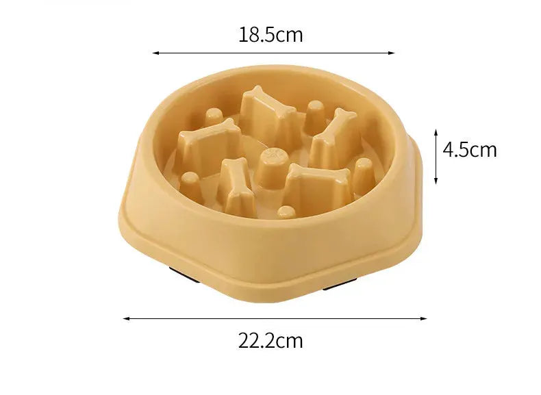 Beige pet slow-feeder bowl for cats and dogs with raised interior pegs and non-slip base