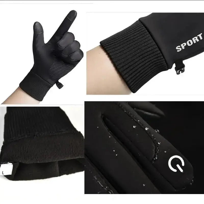 Warm Waterproof Full Finger Cycling Gloves With Touch Screen Fleece Lined For Outdoor Sports Running Motorcycle Ski