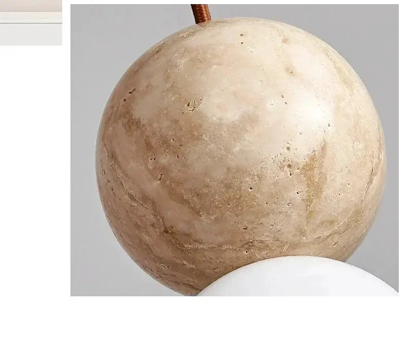 Led pendant light stone cream round sphere by Simples Market; rustic ball lamp