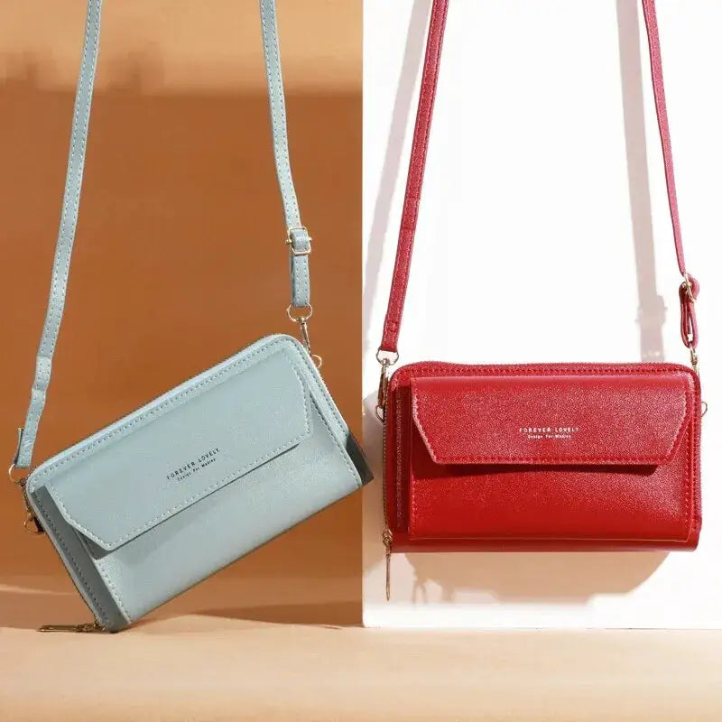 NovaLux Womens PU Material Crossbody Bag With Double Layer Design On One Shoulder For Mobile Phone And Essentials