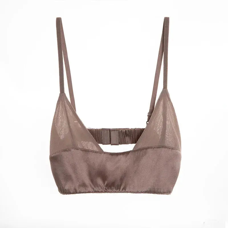 Birdtree women's wireless bralette in taupe silk-spandex blend (90% silk, 10% spandex), non-padded, comfortable everyday