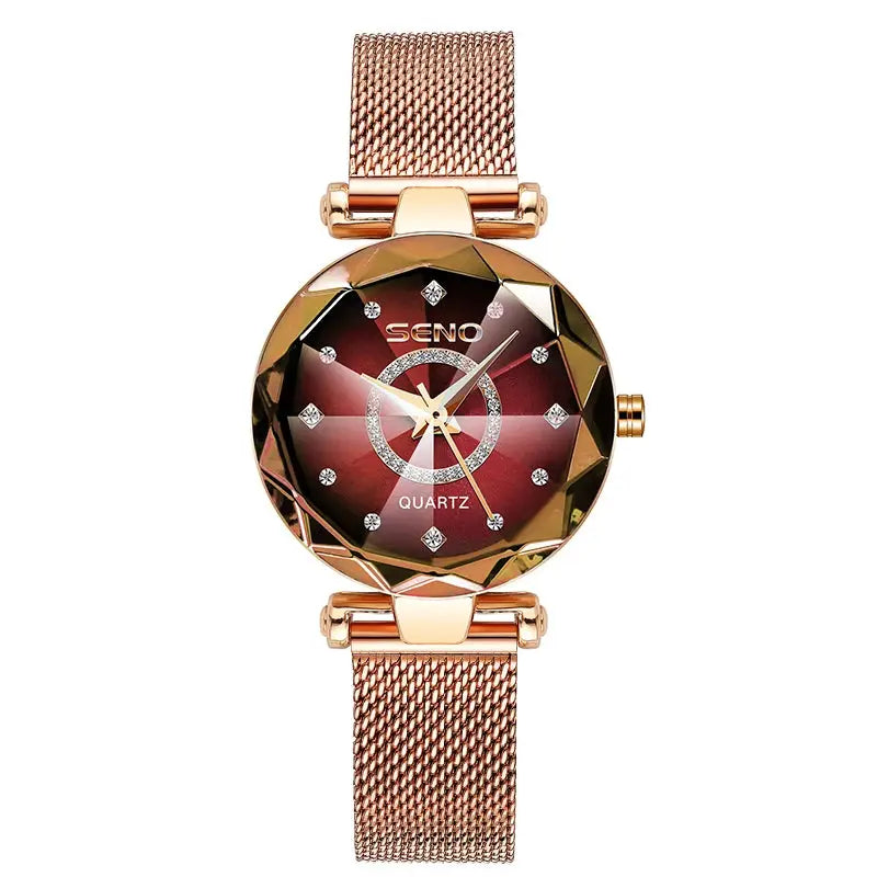 SENO Ocean Star Women Crystal Watch Rose Gold Bracelet Luxury Timepiece With Hardlex Window 2025