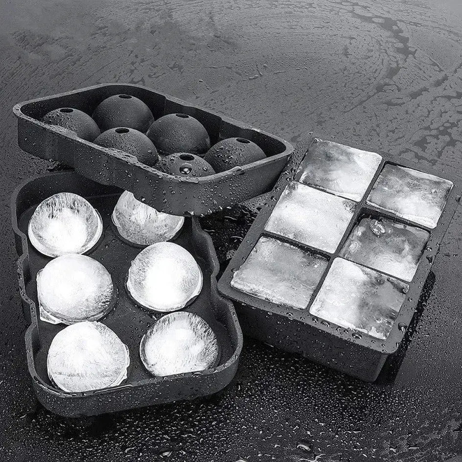 Simples Market silicone ice cube mold set, two-piece with 4/6/8 grid, square tray and spherical ice ball molds with lid