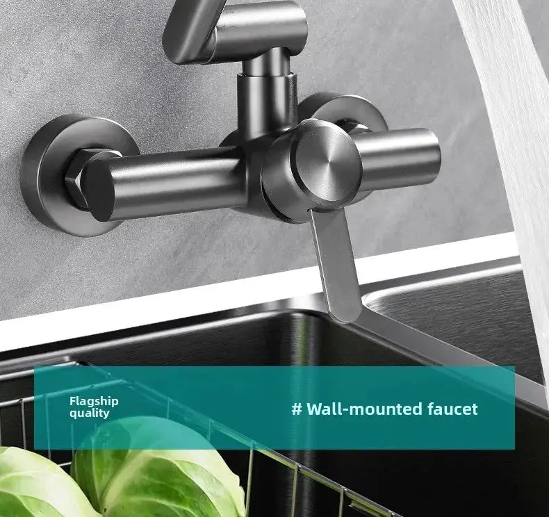 Simples Market stainless steel wall-mounted kitchen faucet, 4-mode, 360° swivel, cold/hot mixer tap