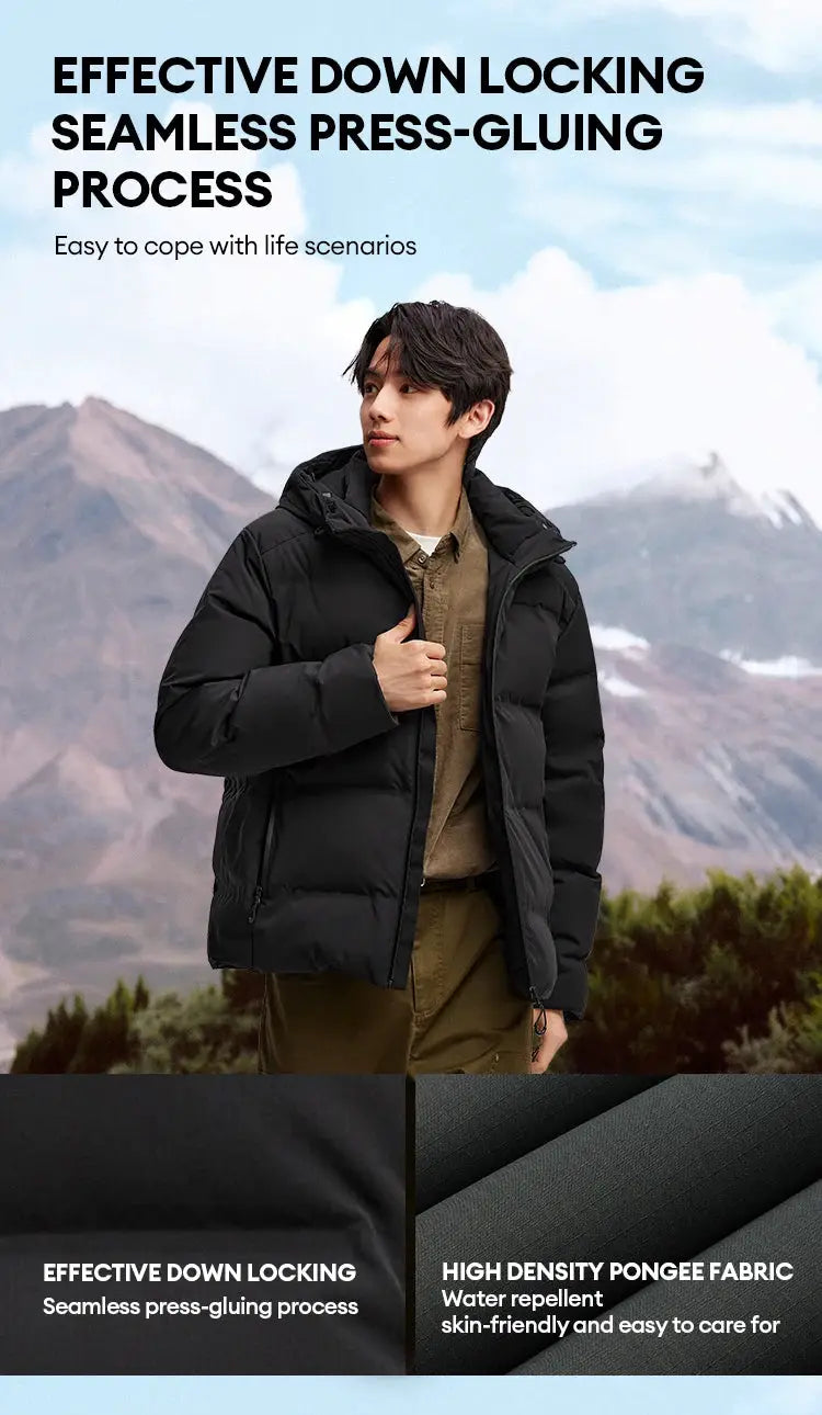Semir men's black down jacket with hooded puffer, waterproof outerwear by Simples Market