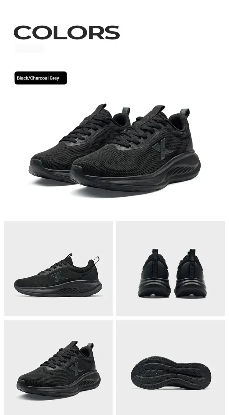 Xtep men's running shoes, black mesh upper, lightweight breathable design with soft sole