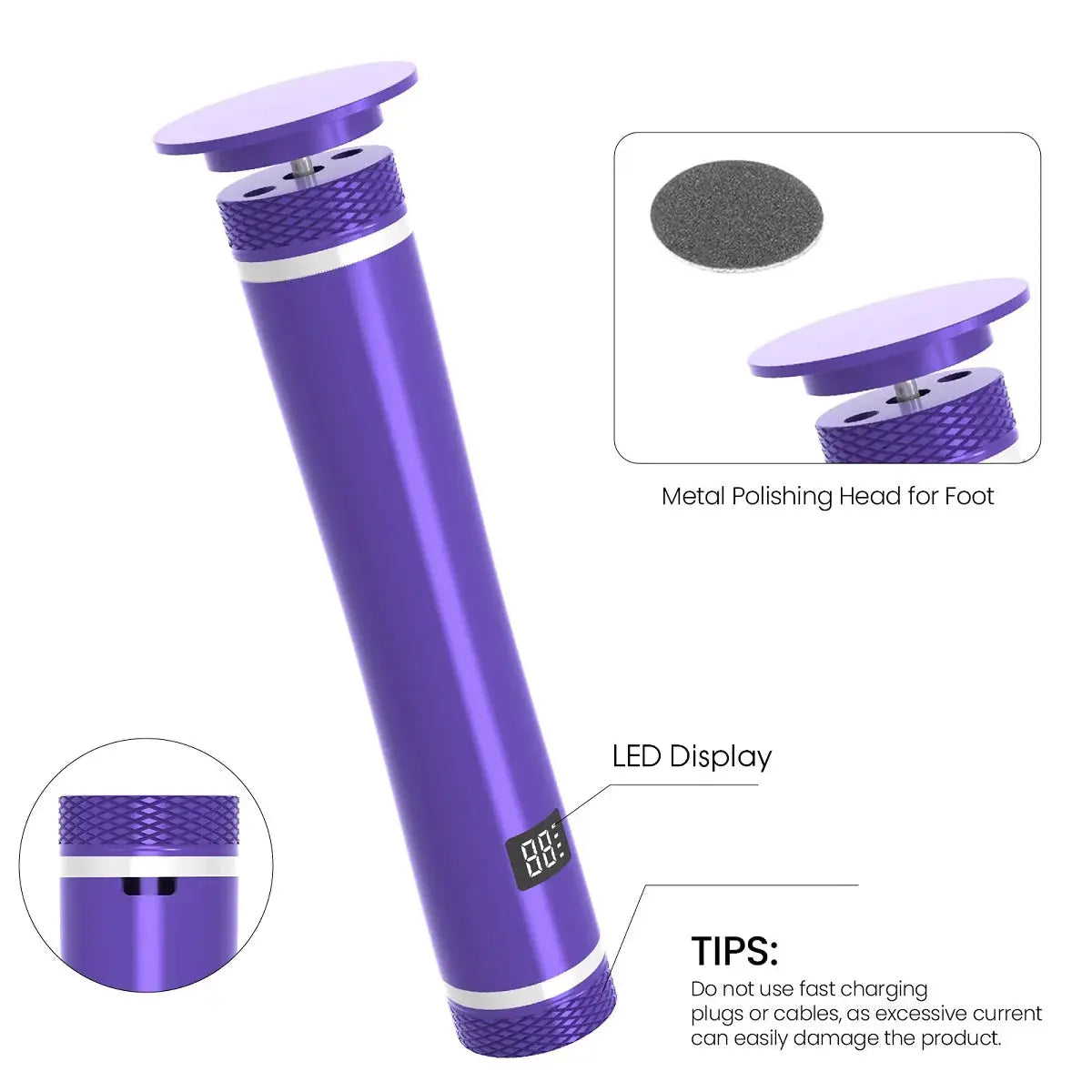 Simples Market USB rechargeable foot callus remover in purple with LED display and 60 replacement sanding discs