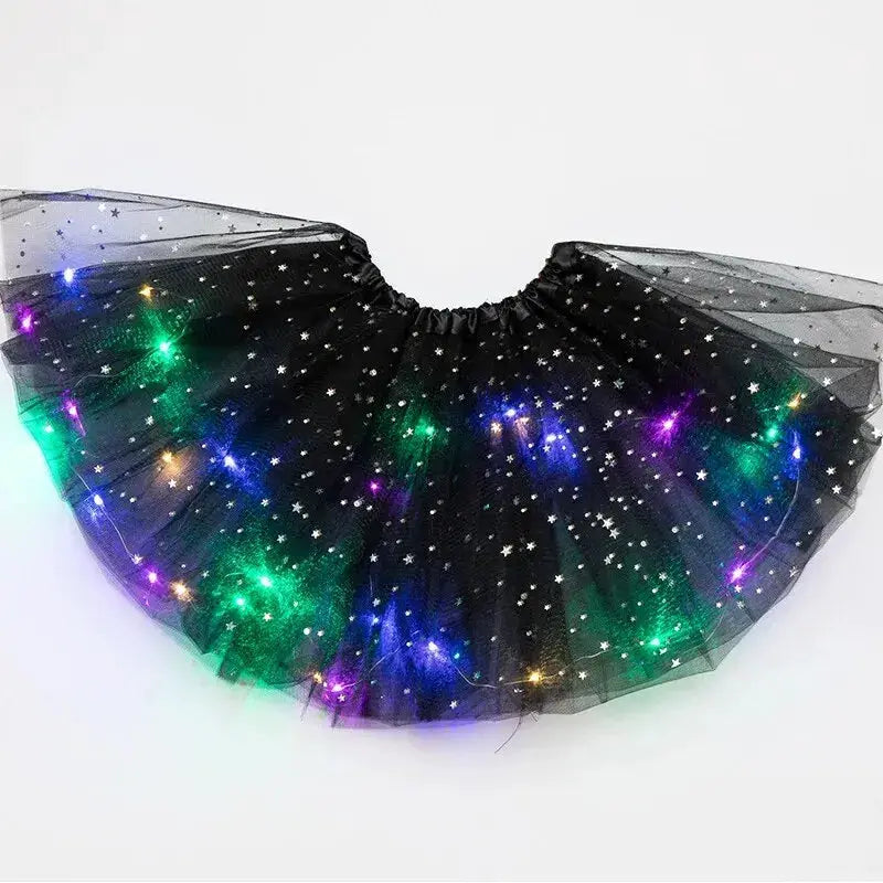 Simples Market LED glowing star black tulle mini skirt for women with multicolor lights
