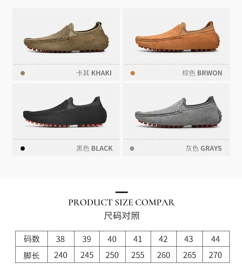 Men's Driving Shoes by Simples Market in four colors: khaki, brown, black, gray; handmade loafers for outdoor walking