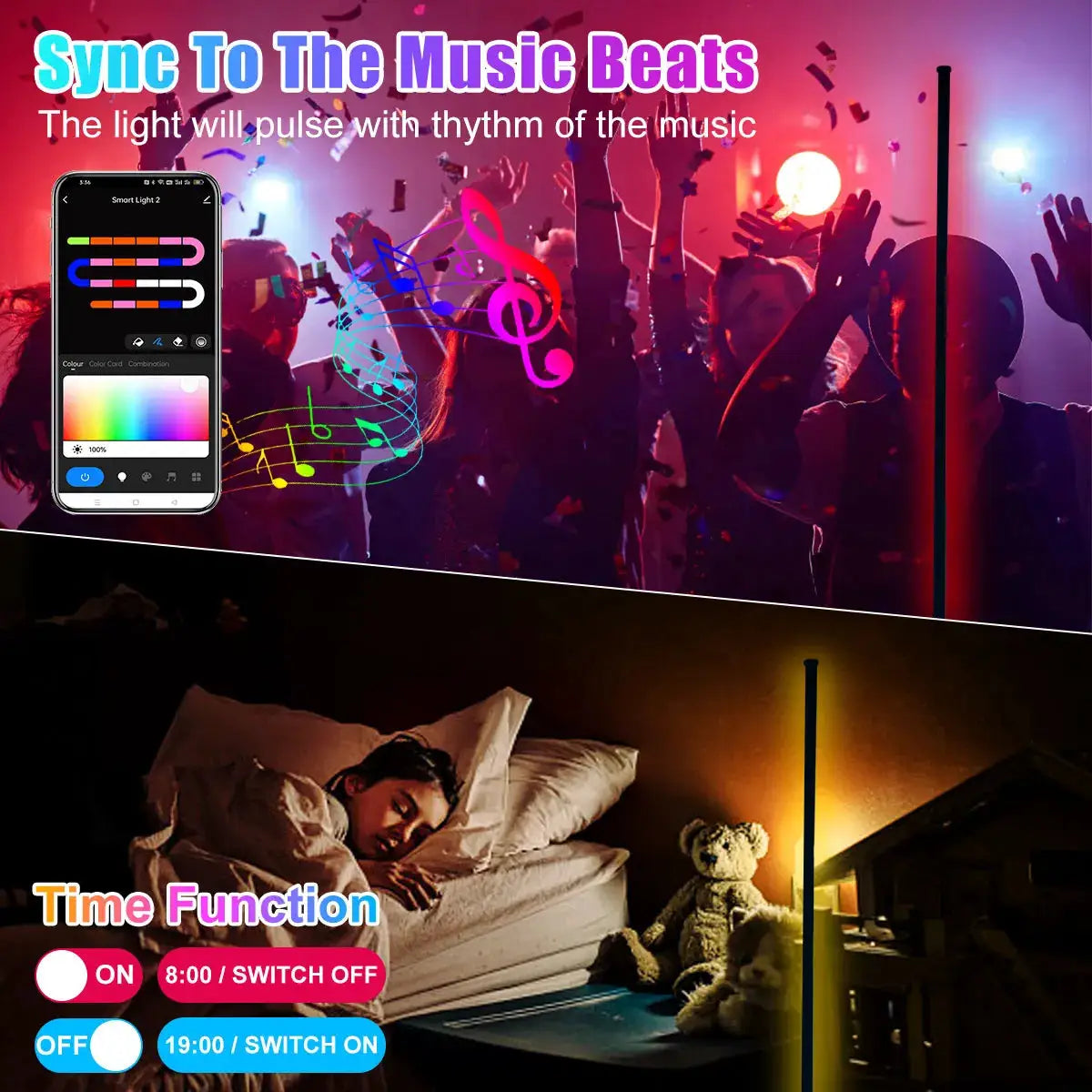 160cm Smart Tuya Corner Floor Lamp from Simples Market with dimmable RGB LED mood lighting and Alexa compatibility.
