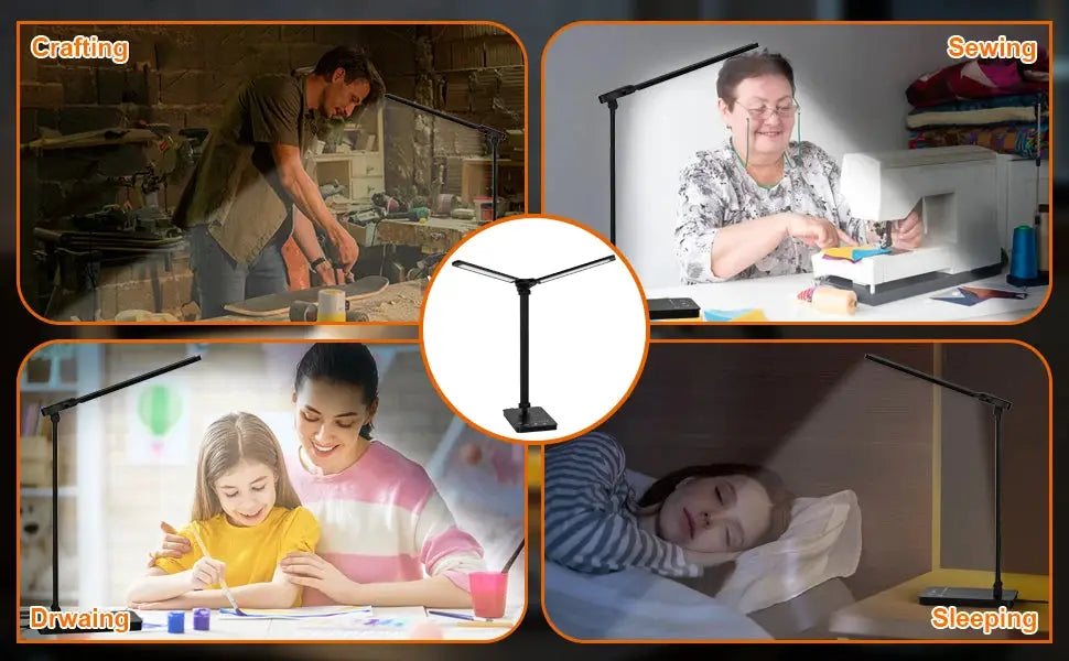 Double Head LED Desk Lamp with dual swing-arm design in black for the home office.