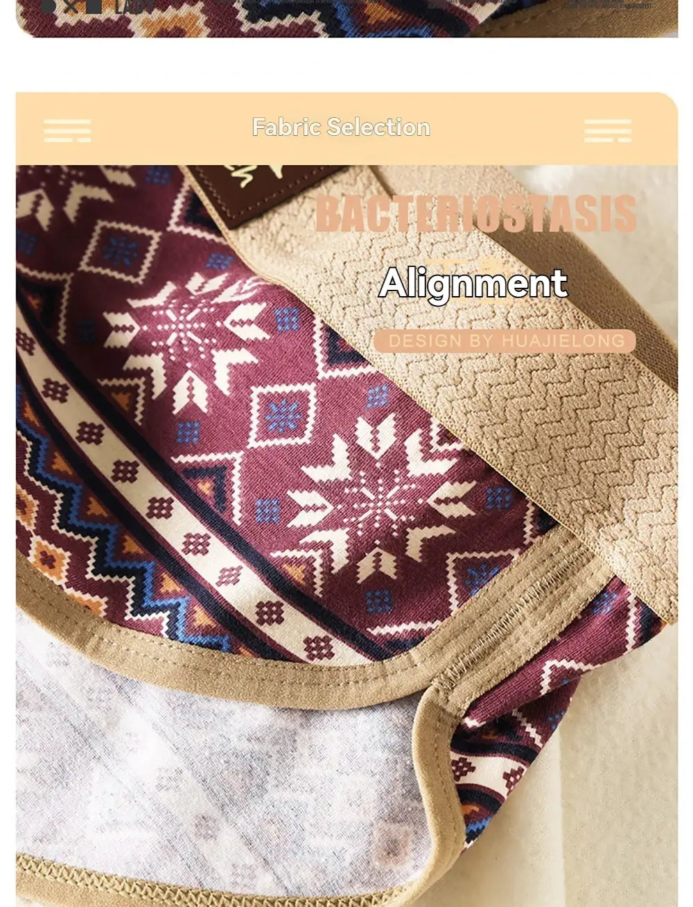 3PCS Pack women's briefs, 100% cotton vintage-print with beige trim
