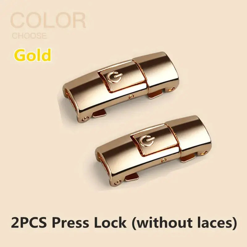 Press-lock shoe lace clasps, gold color, 2-pack for sneakers